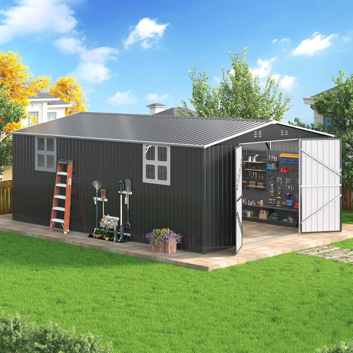 Metal Outdoor Storage Shed With Lockable Doors For Garden Tools