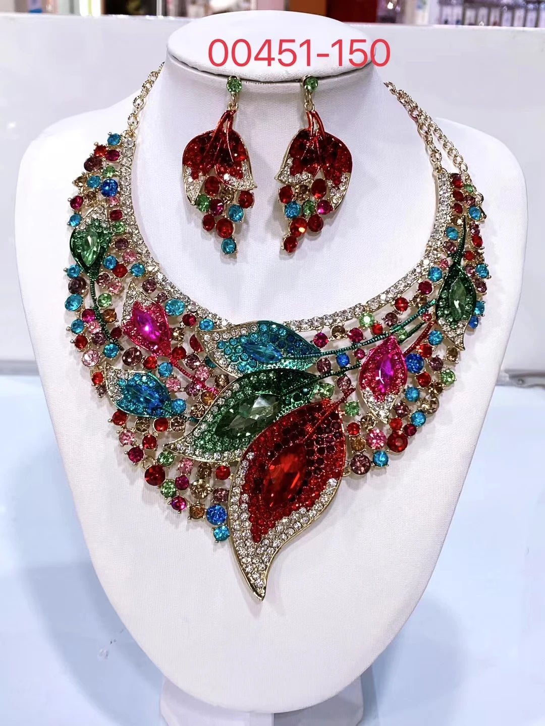 African Bridal Rhinestone Necklace And Earrings Set Wedding Jewelry