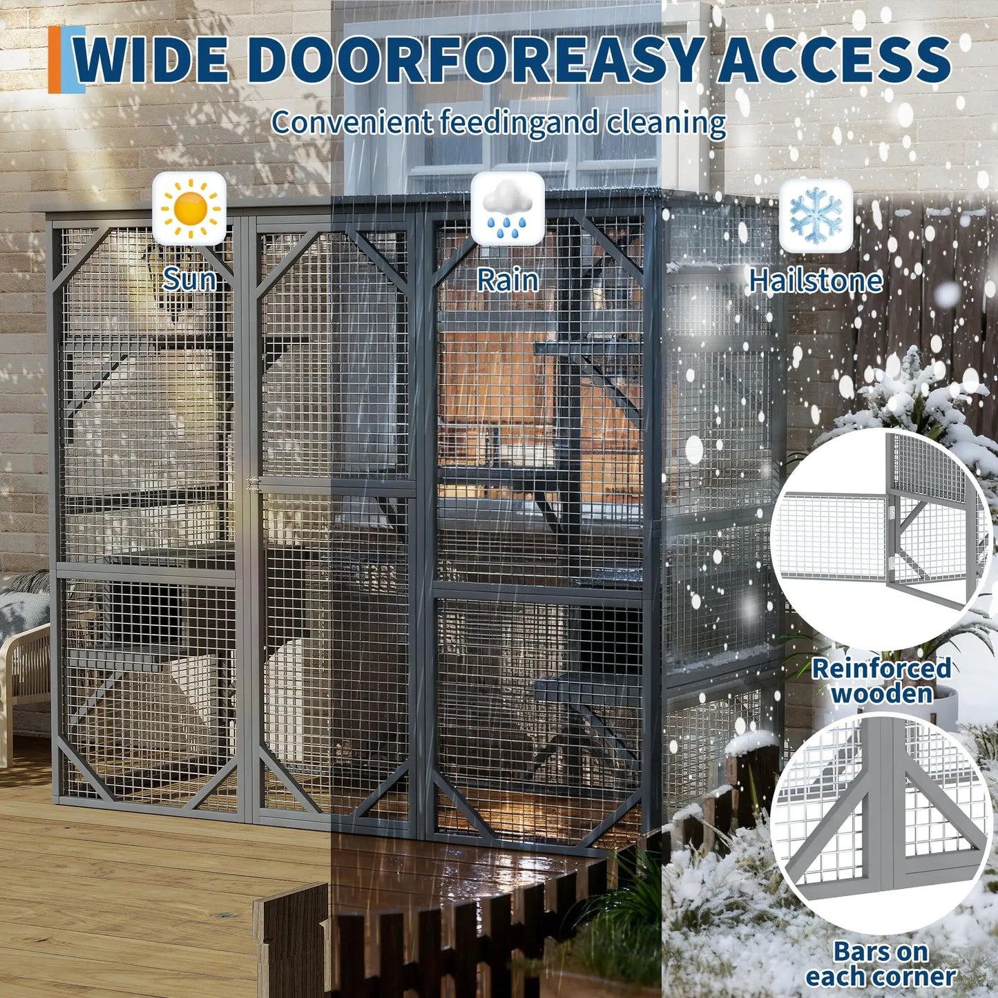 HiMISS Walk-In Catio Weather-Resistant Cedar Cat Enclosure With Locking Doors