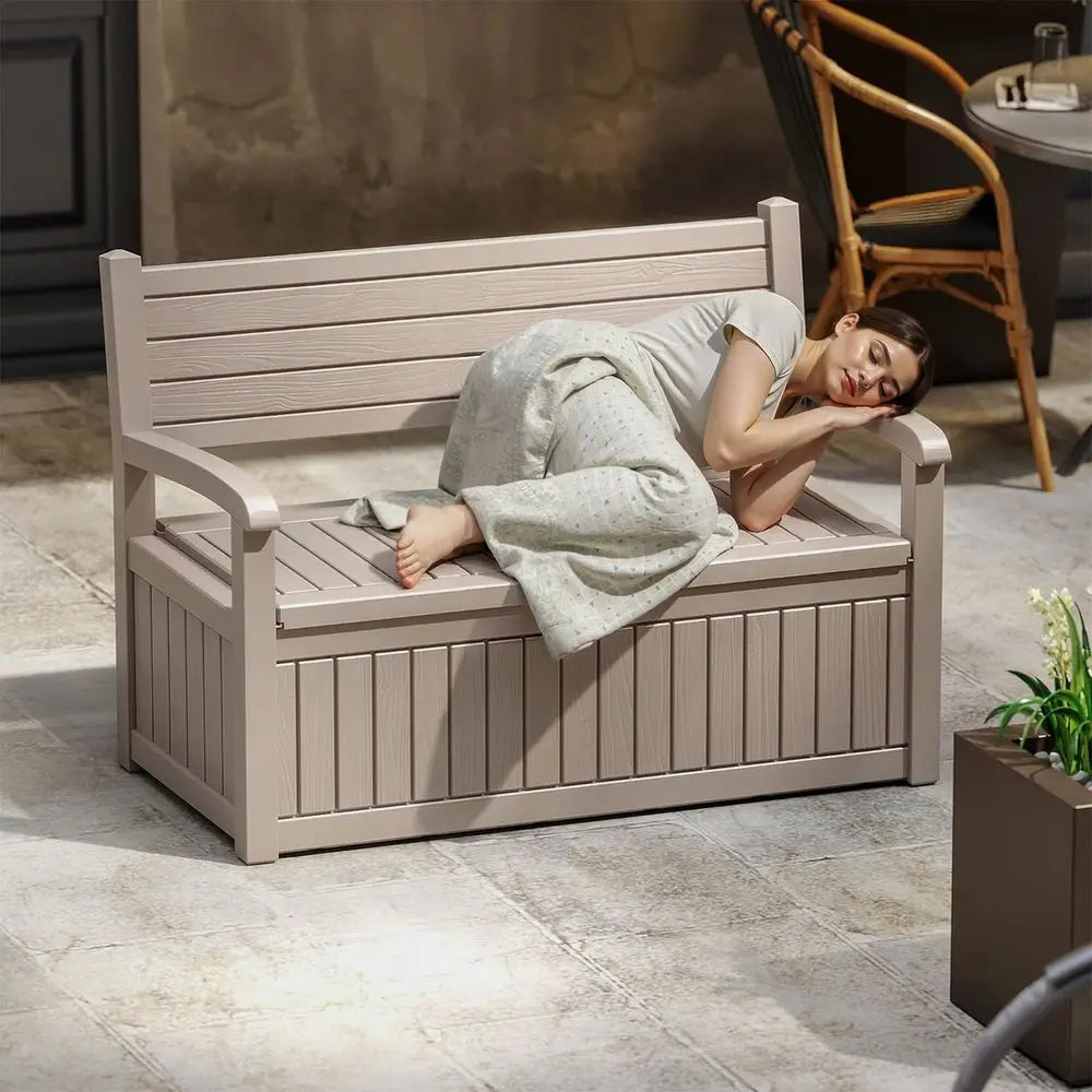 Outdoor Storage Bench Resin Deck Box With Lockable Lid