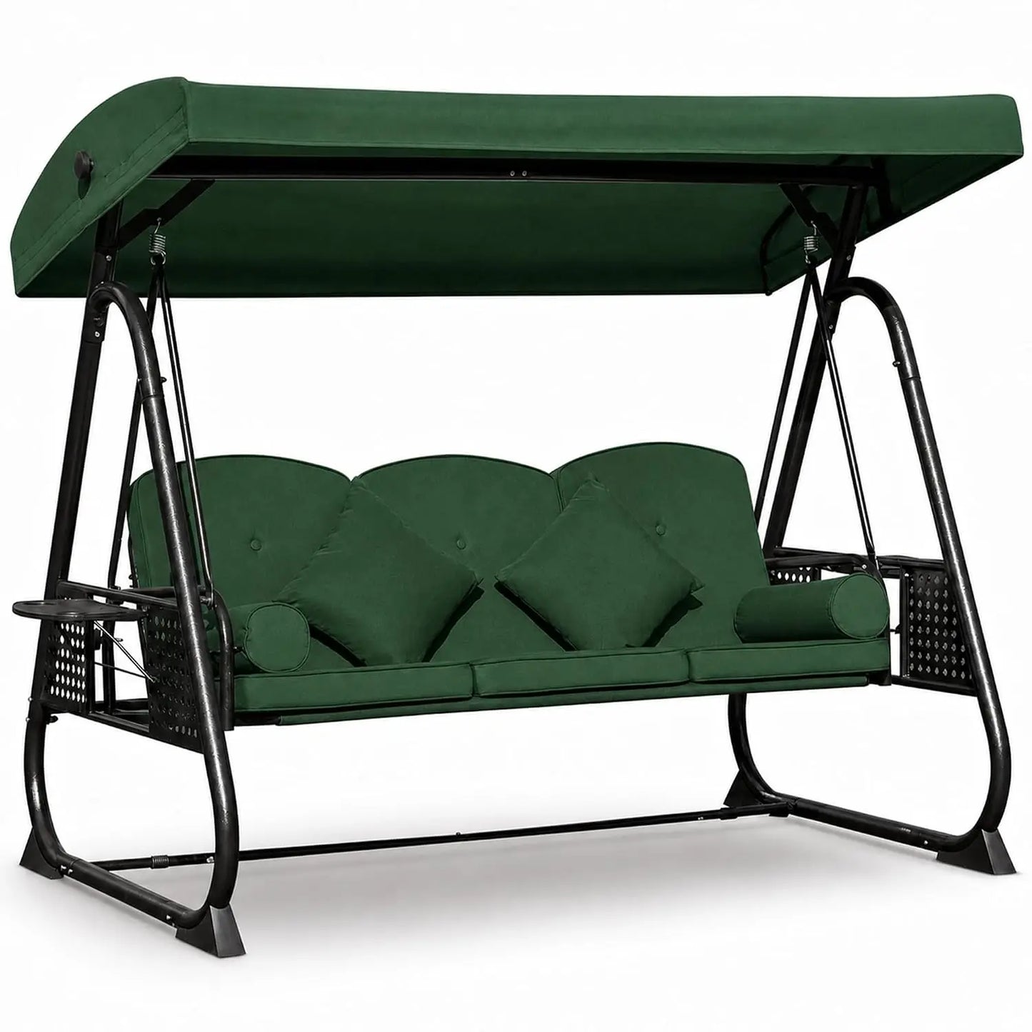 Outdoor Metal Patio Swing Chair With Canopy And Side Trays