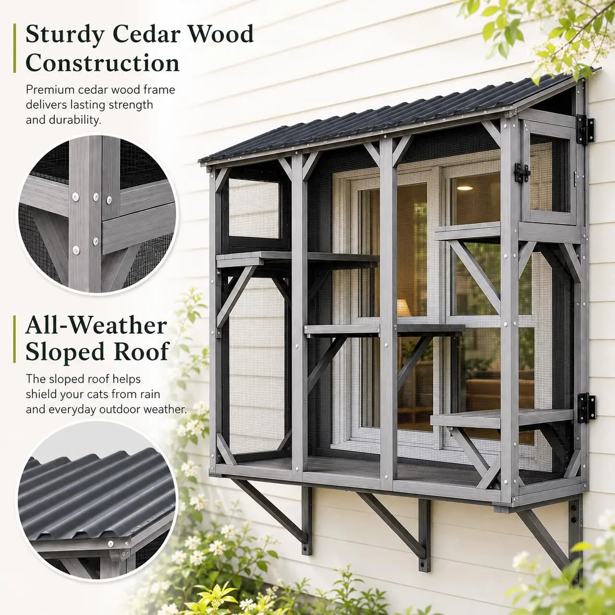 HiMISS Catio Cat Enclosure Window Box With UV Roof All Weather