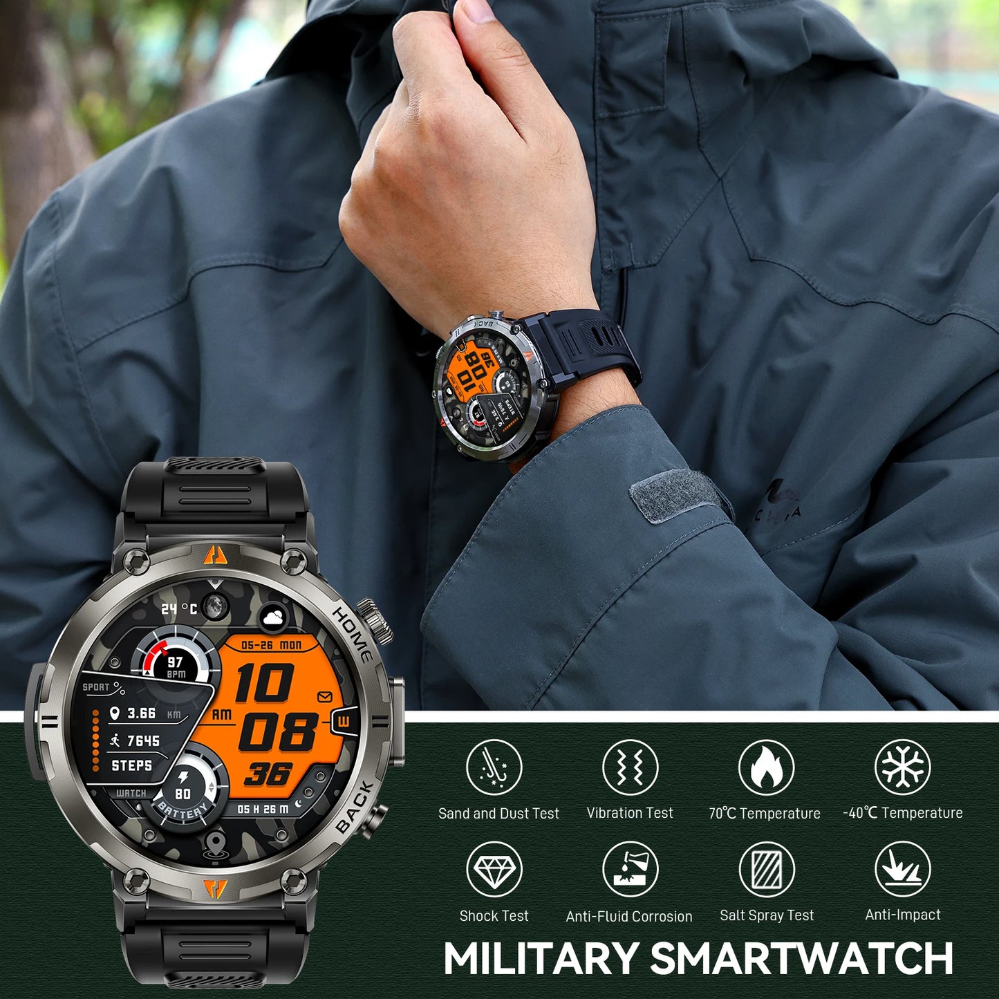 EIGIIS KE3 Smart Watch 3ATM Waterproof Health Monitor with Bluetooth