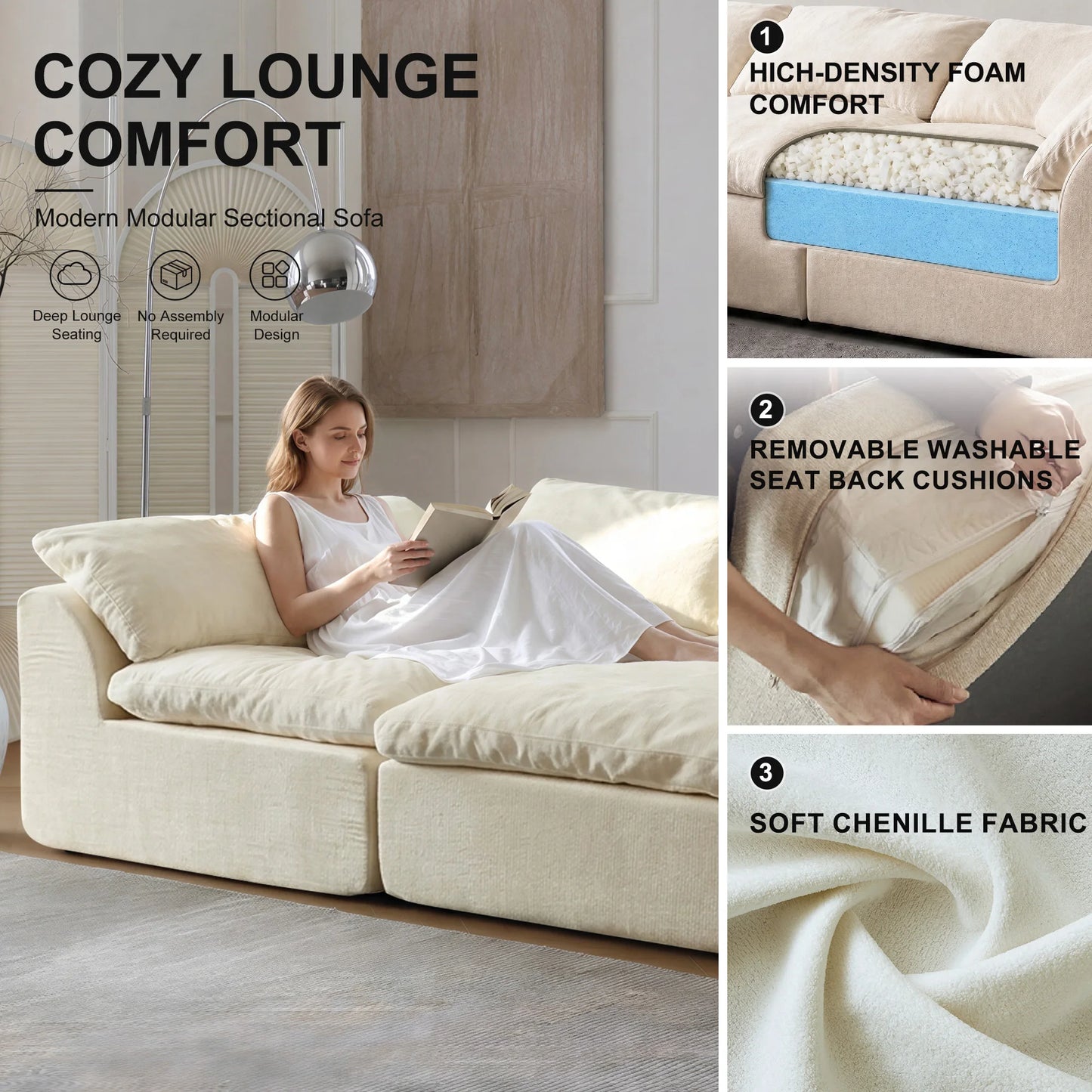 Yeflixvrau Modern L Shaped Sectional Sofa With Removable Cushions