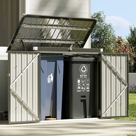 Enhanced Metal Outdoor Storage Shed for Trash Cans and Tools