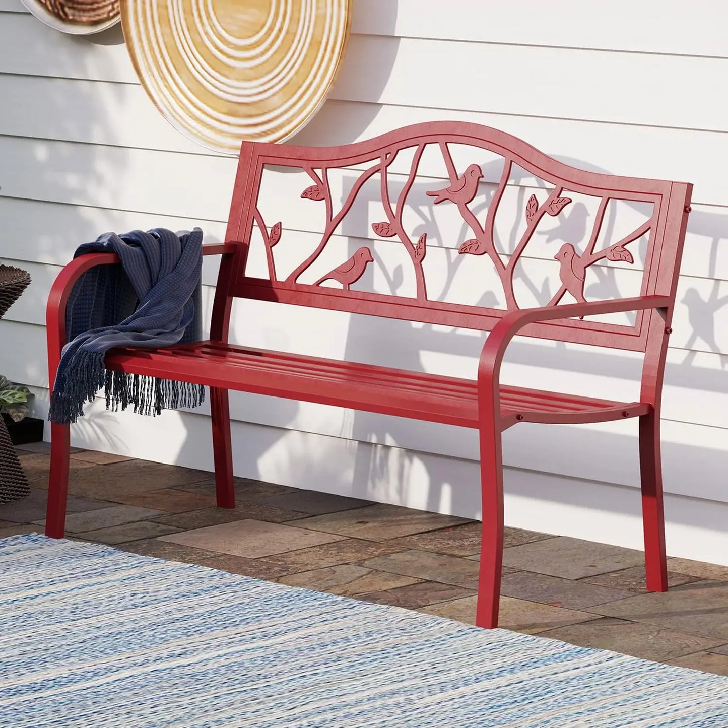 Cast Iron Garden Bench With Floral Backrest Slatted Seat