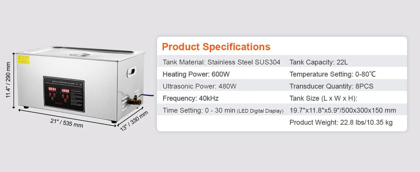 SucceBuy Ultrasonic Cleaner Stainless Steel Portable Home Appliance