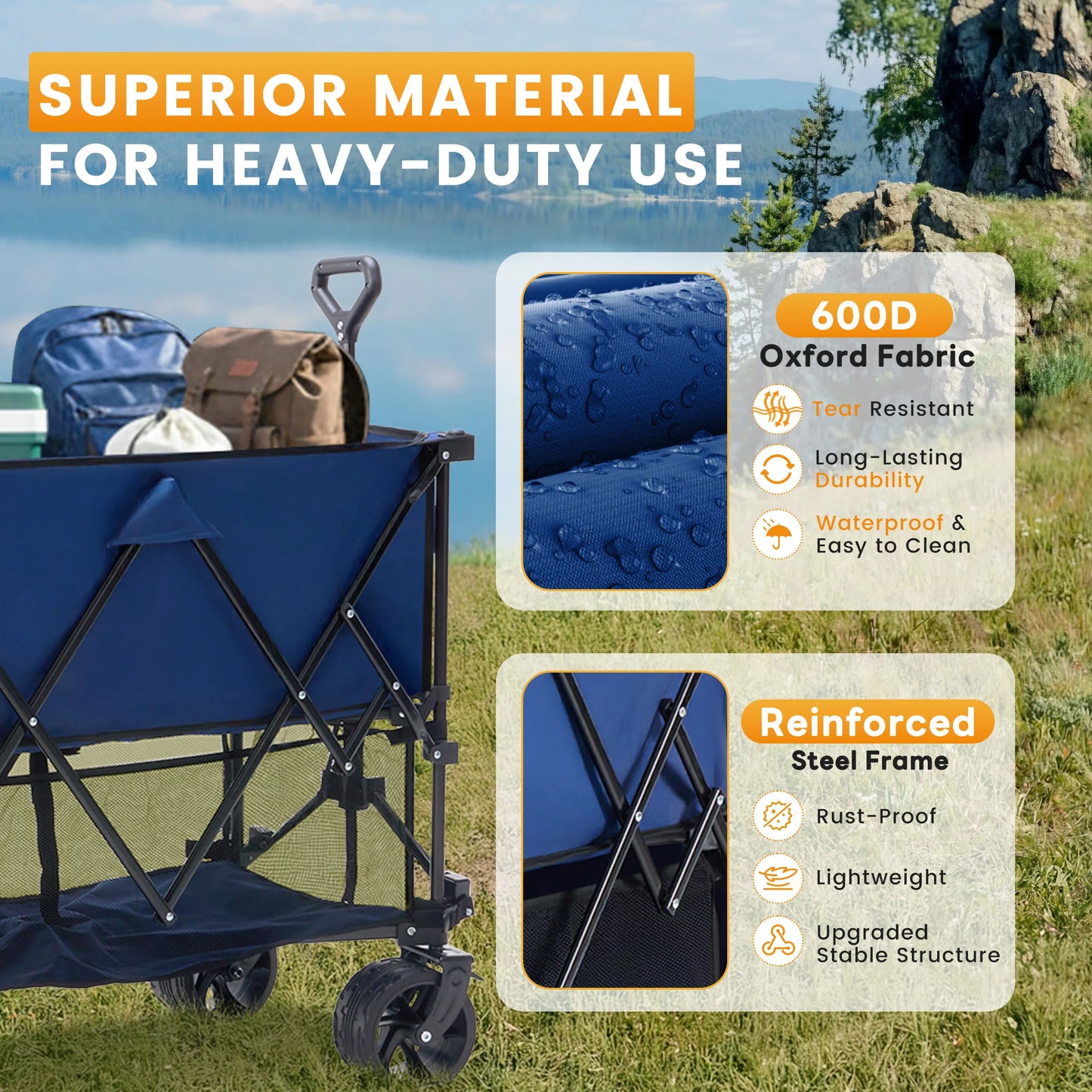 JHK Finishes Double Decker Wagon Cart 440 Lb Capacity Foldable