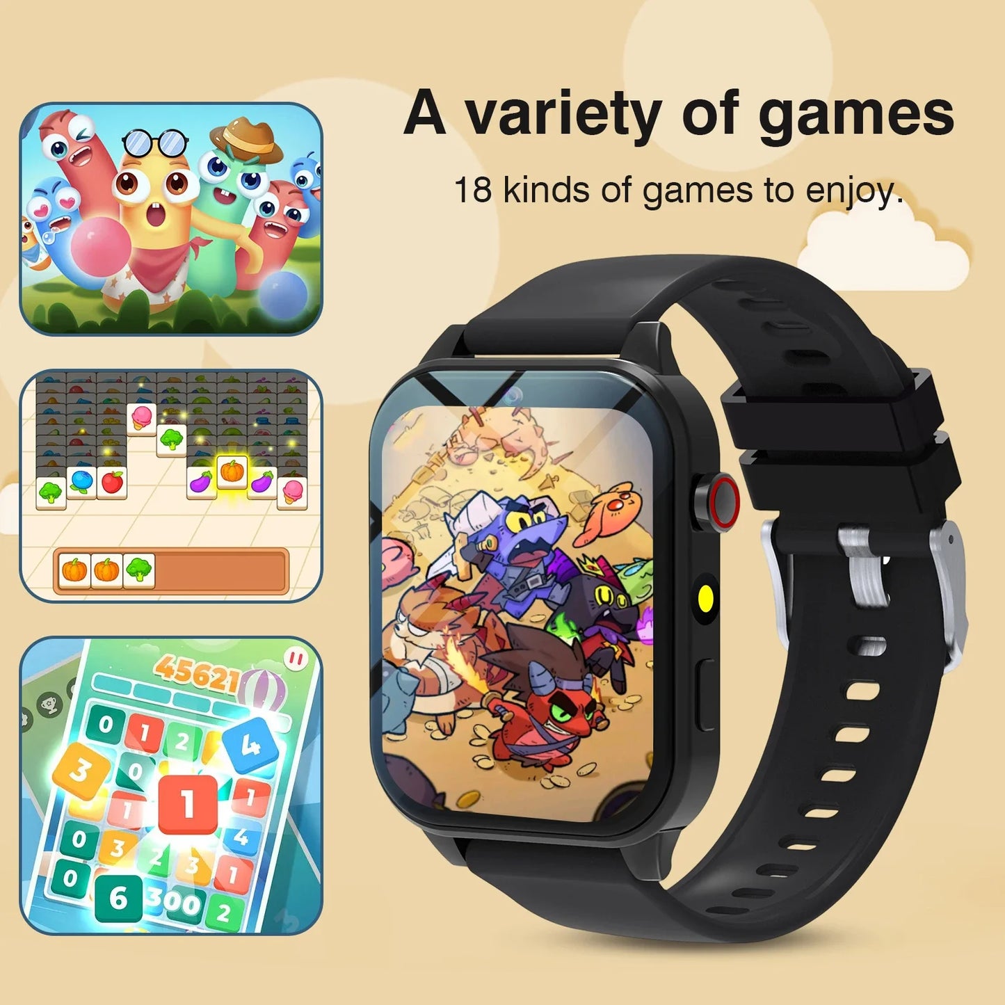Odelettevcy Kids Smart Watch With 18 Games Camera Waterproof