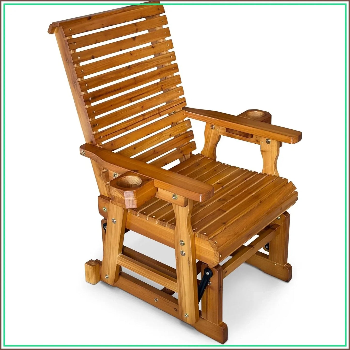 Patio Glider With Cup Holders And Deep Contoured Seat
