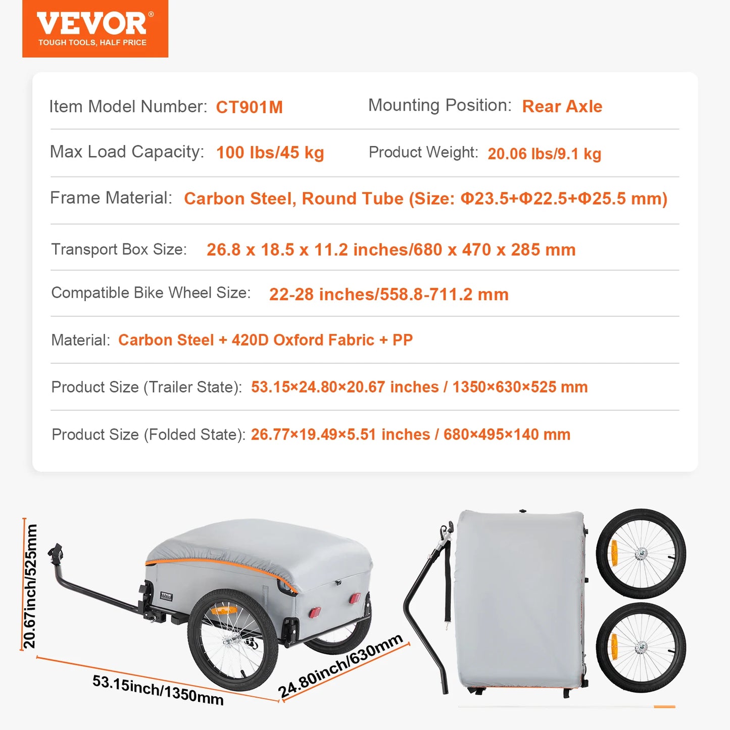 SucceBuy 100lb Bike Cargo Trailer Foldable Wagon With Waterproof Cover