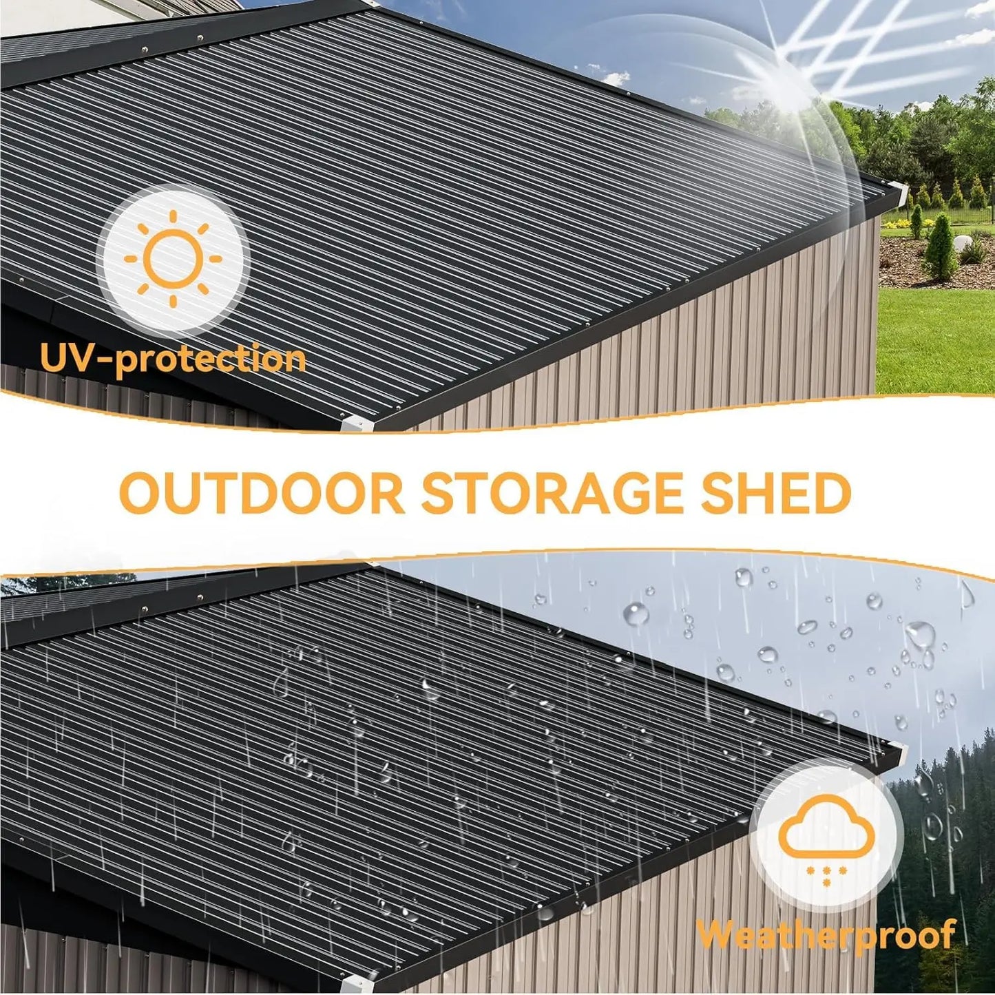 Outdoor Metal Storage Shed With Sloped Roof And Double Hinged Doors