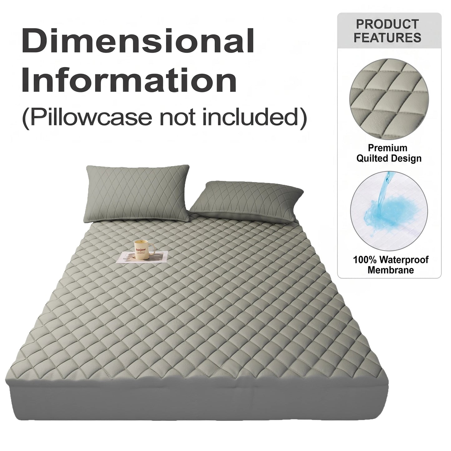 Waterproof Mattress Protector, Skin Friendly Quilted Cover With Deep Pocket