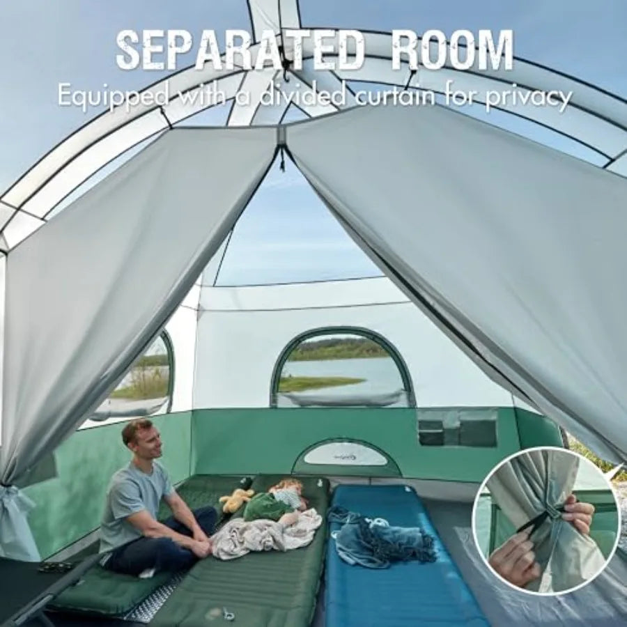 Family Camping Tent With Porch Tall Ceiling And Water Resistant Nylon