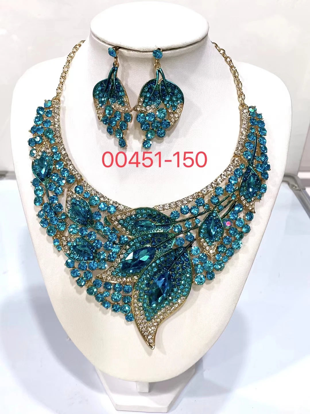 African Bridal Rhinestone Necklace And Earrings Set Wedding Jewelry