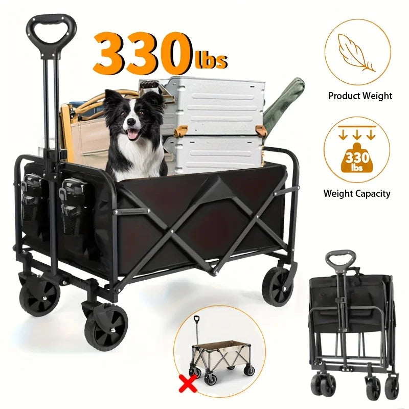 Foldable Wagon Heavy Duty Utility Cart With Side Pockets