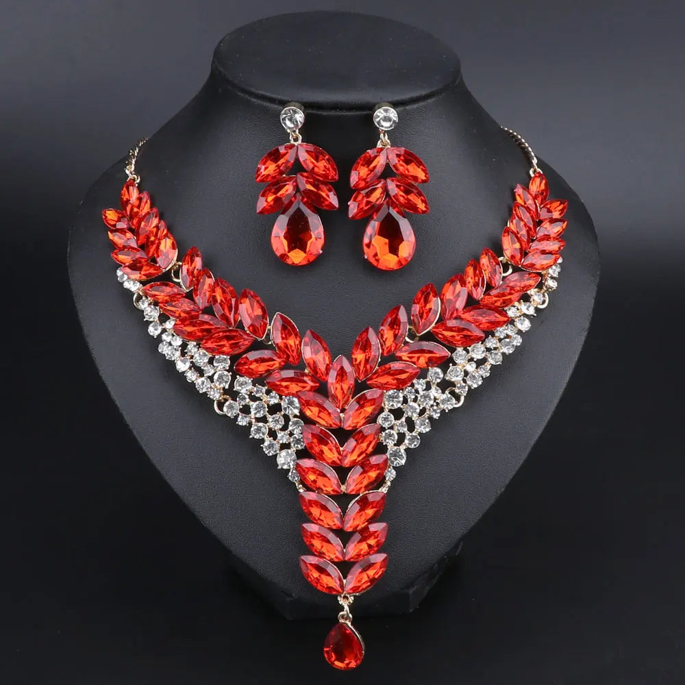 Austrian Crystal Bridal Necklace And Earring Jewelry Set