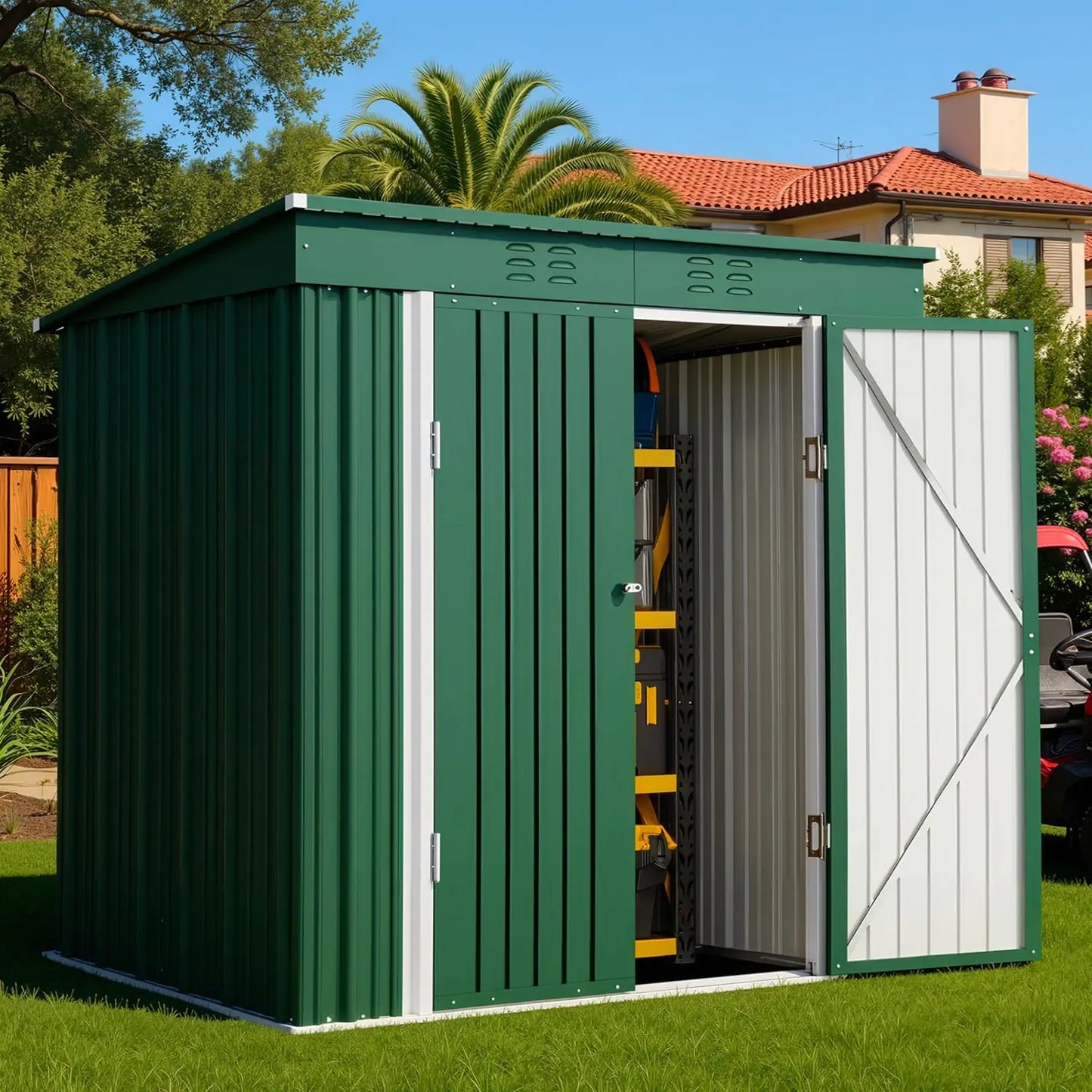 Metal Outdoor Storage Cabinet With Lockable Double Doors Waterproof
