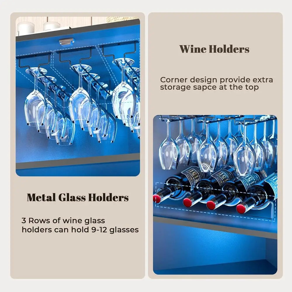 LISM LED Bar Cabinet With Glass Door And Glasses Rack