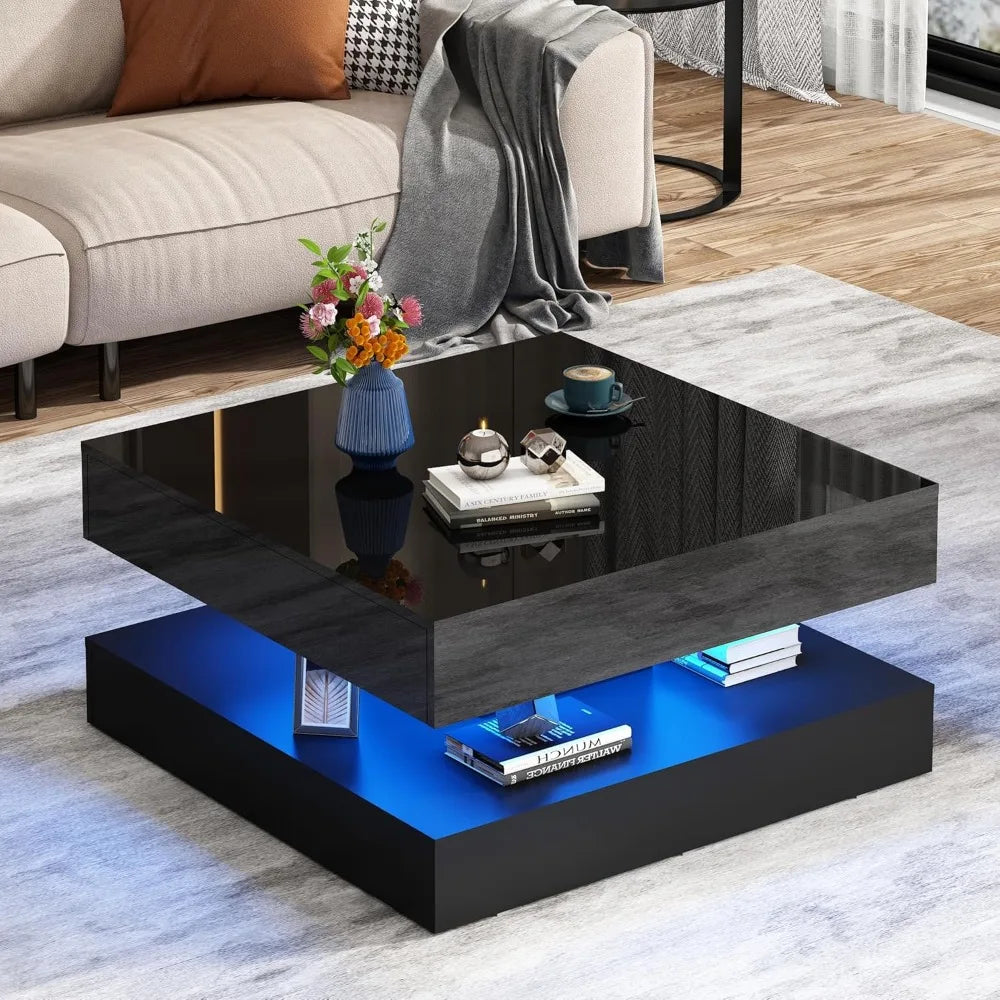 LED Coffee Table With Storage Modern Center Table With Drawers