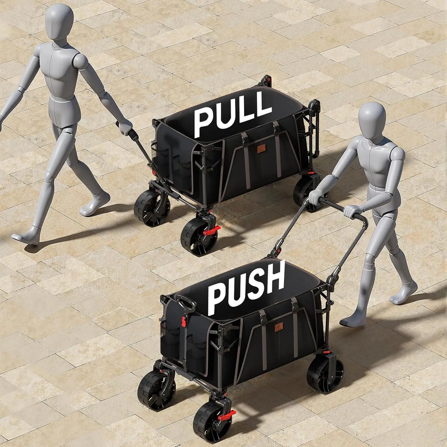 Portable Folding Push Wagon With Canopy And Brakes All Terrain Wheels