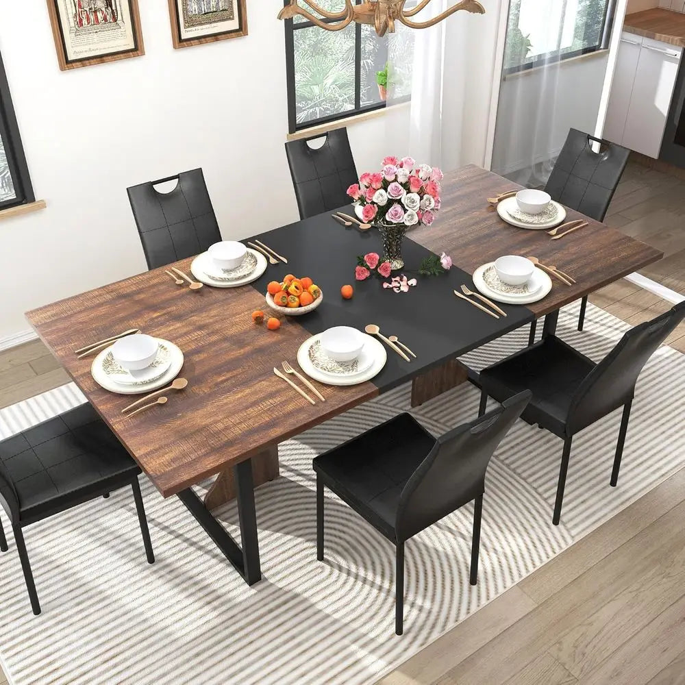 Modern Wooden Dining Set With Upholstered Chairs For Kitchen