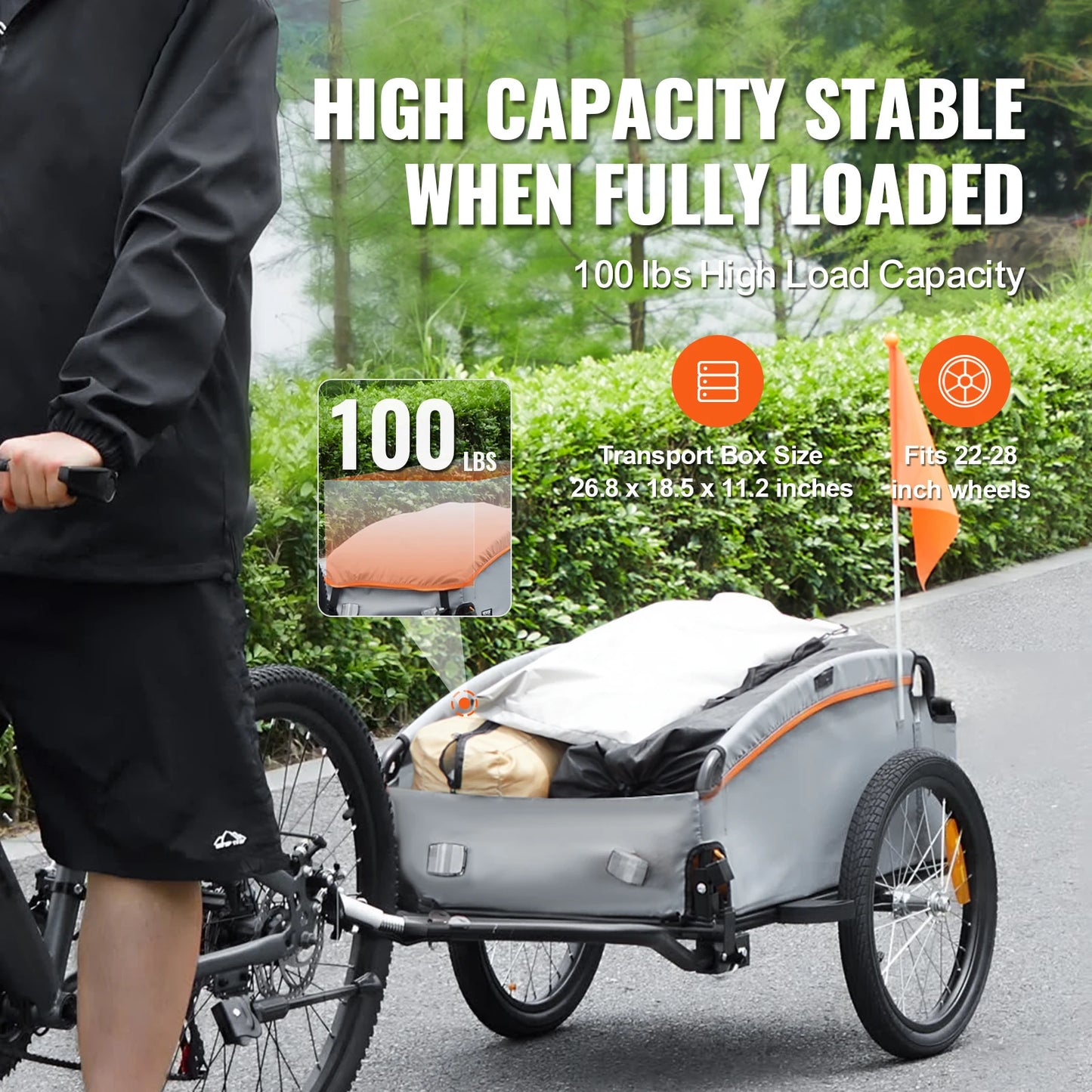 SucceBuy 100lb Bike Cargo Trailer Foldable Wagon With Waterproof Cover