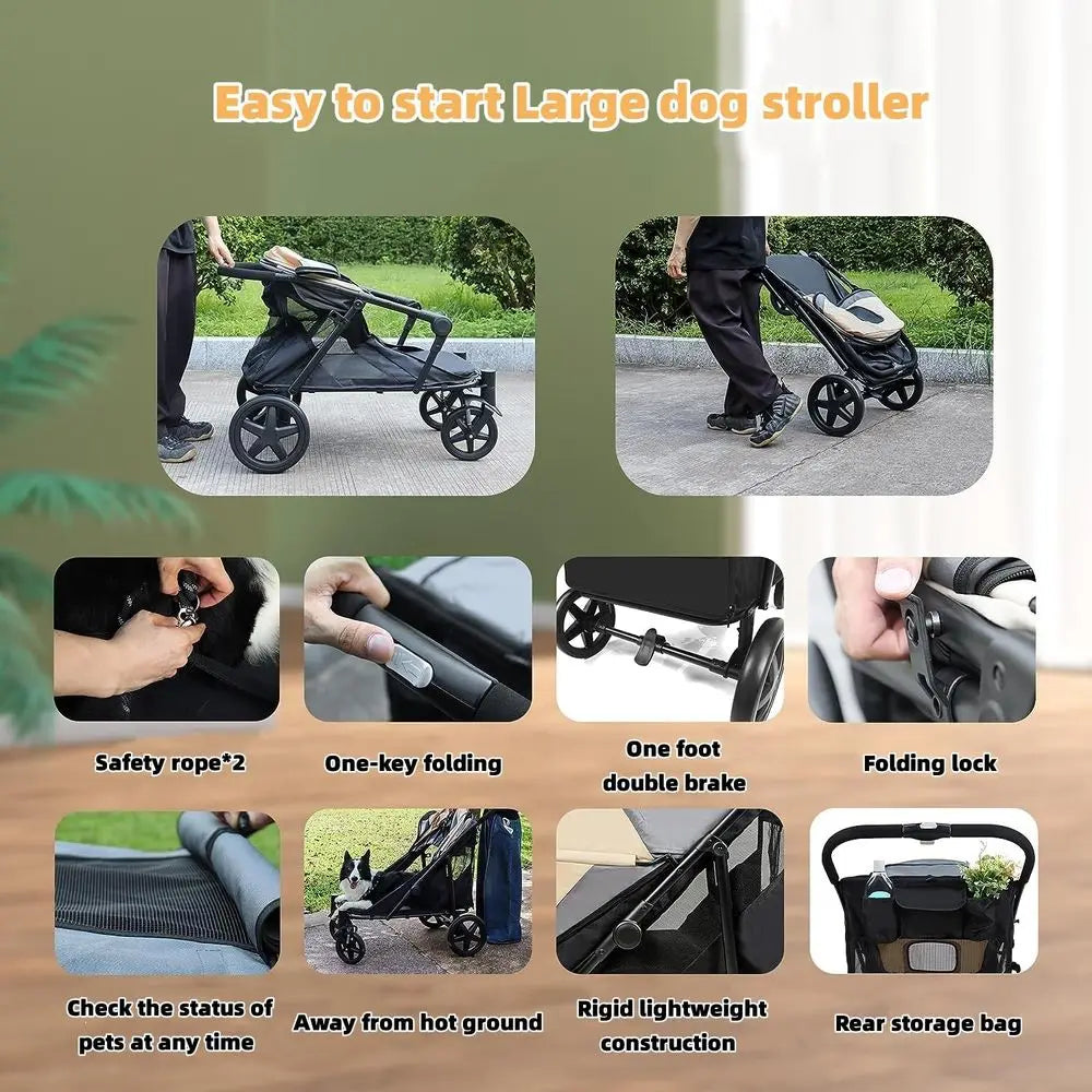 RBX One-Click Folding Dog Stroller For Two Dogs With Storage
