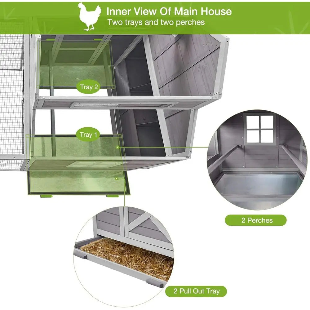 Wooden Chicken Coop With Run And Nesting, Durable Outdoor Shelter