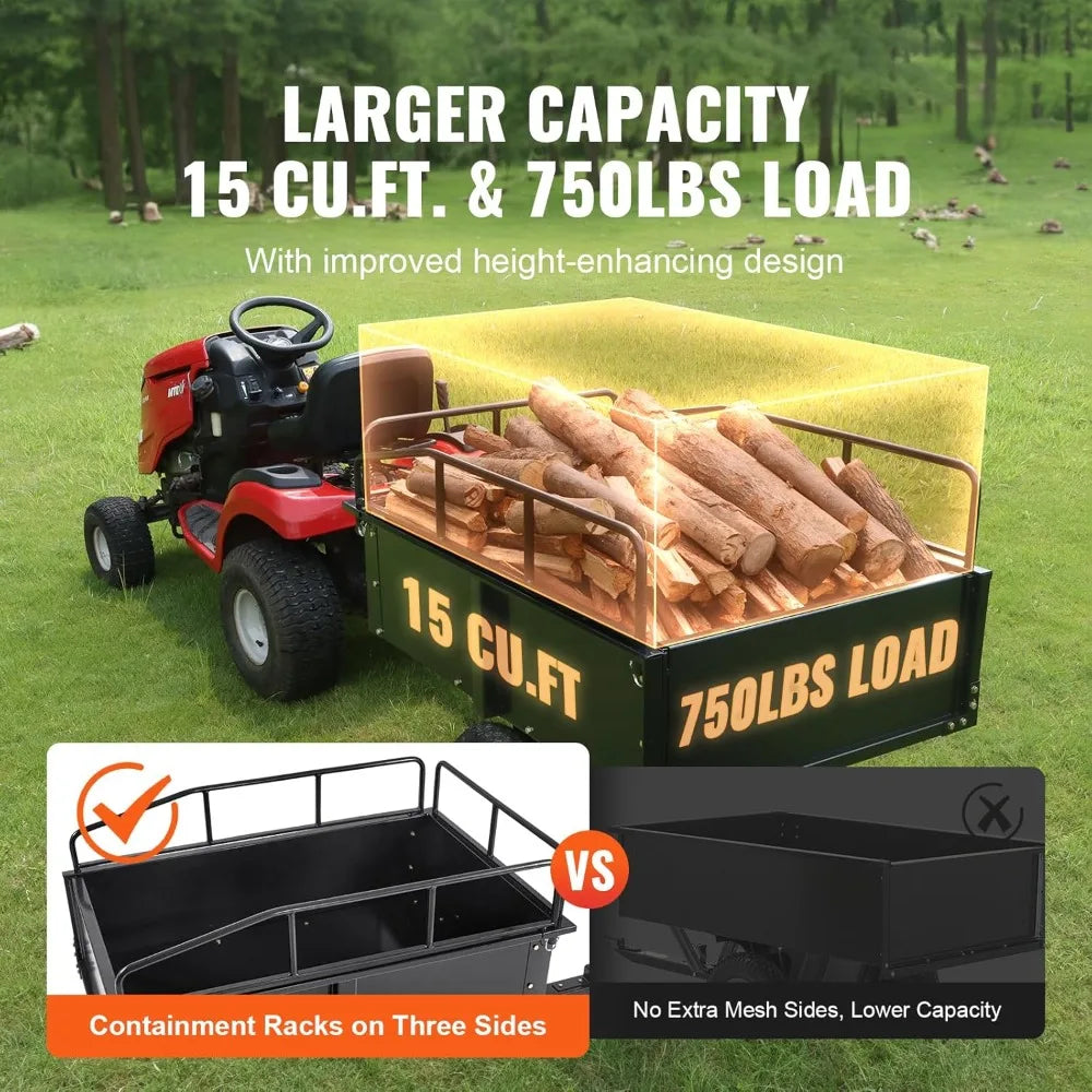 ATV Trailer Dump Cart 750 Lb Capacity With Removable Sides