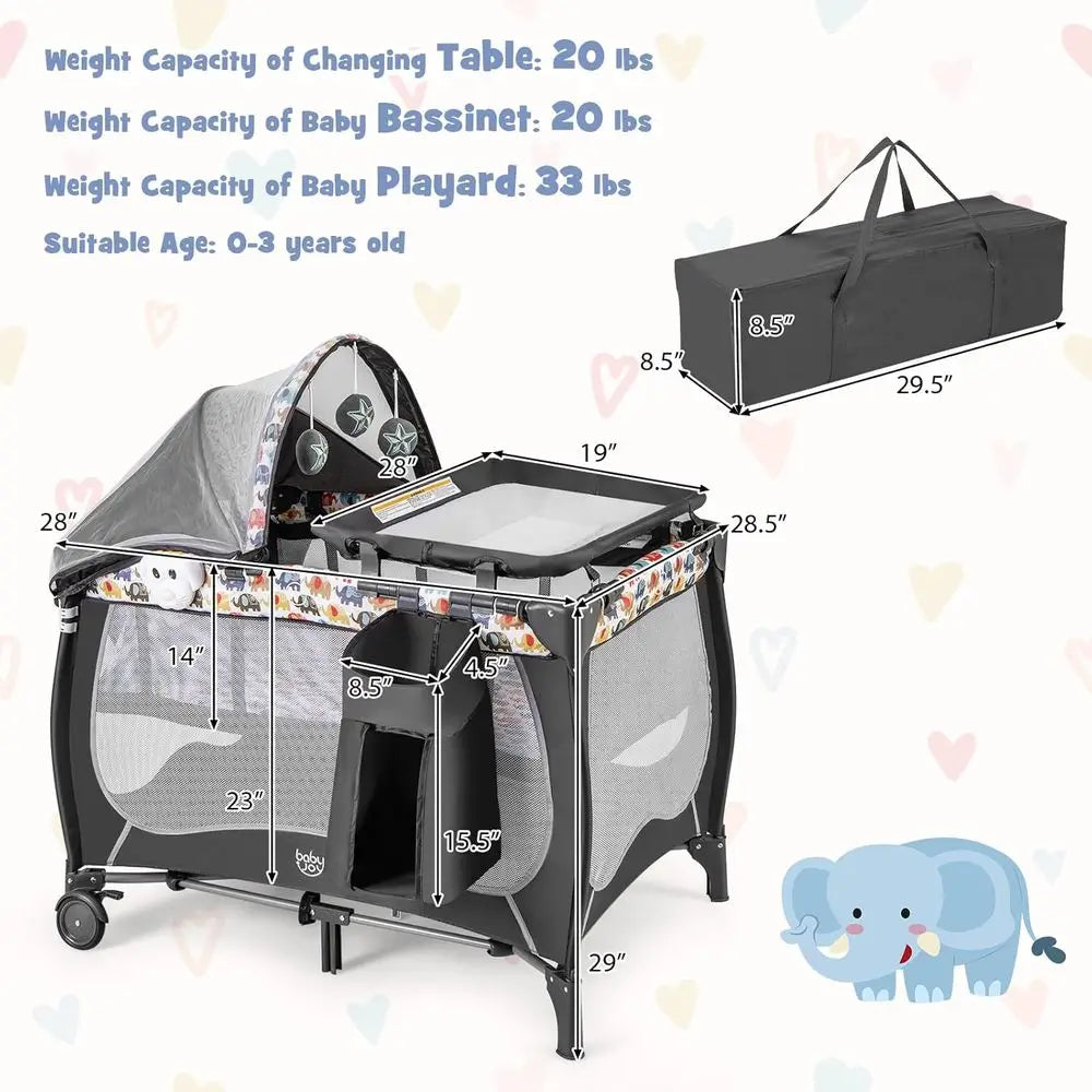 4 In 1 Portable Baby Playard Bassinet and Changing Table