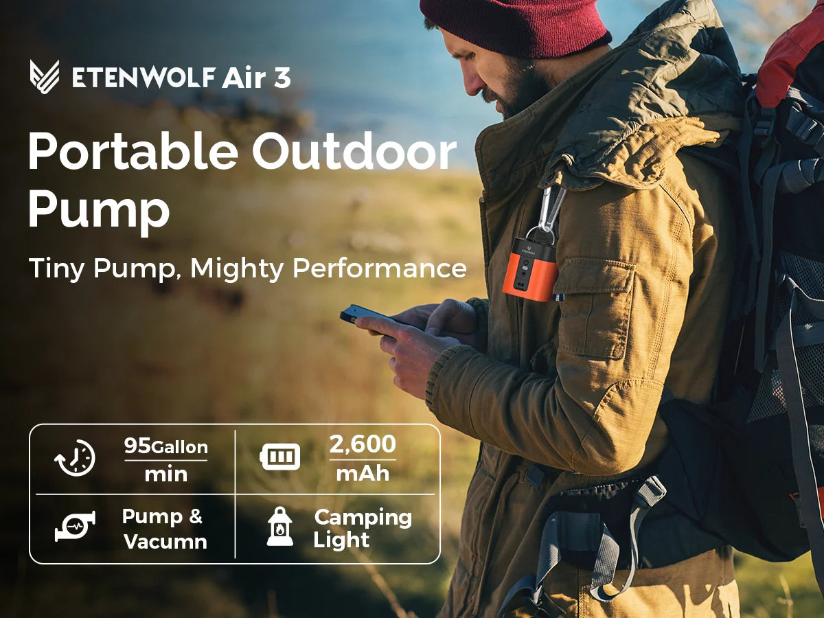 ETENWOLF Air 3 Wireless Pump USBC Fast Charging For Outdoors