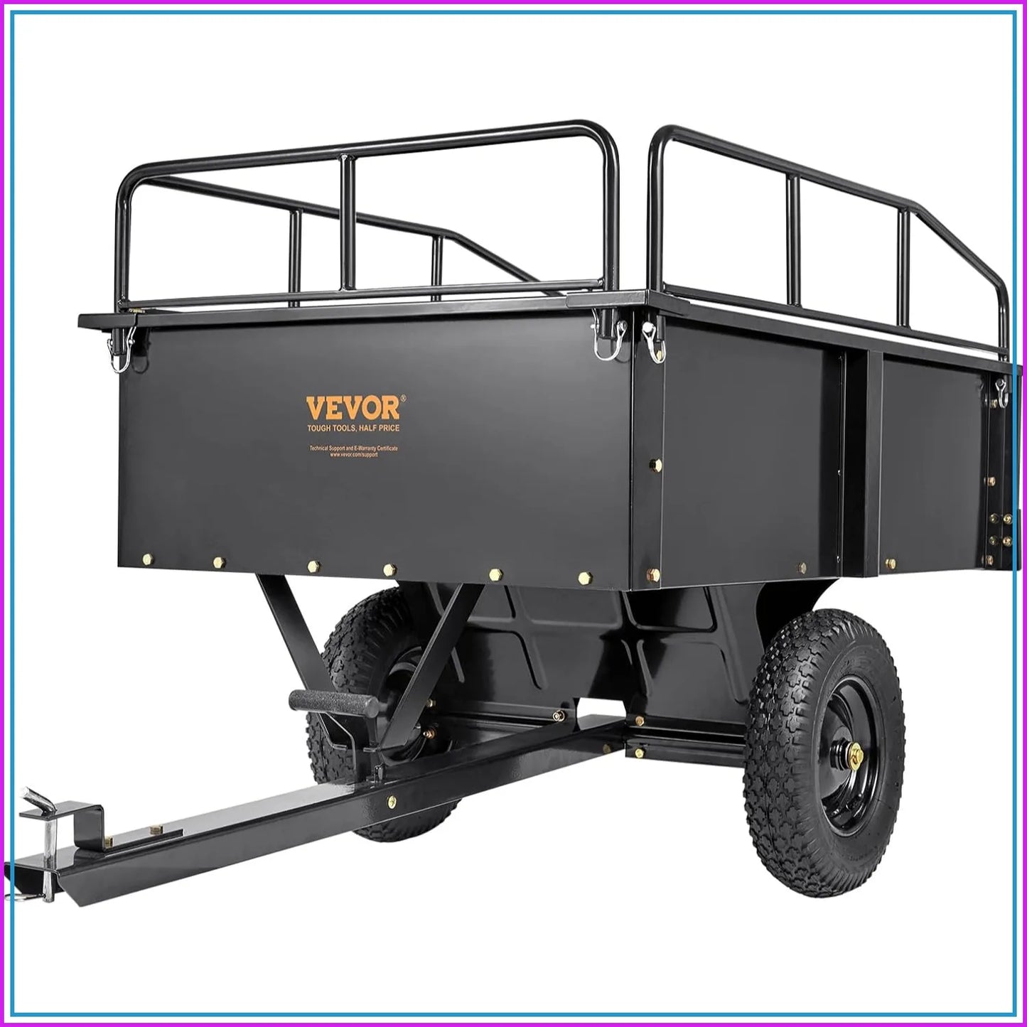 ATV Trailer Dump Cart 750 Lb Capacity With Removable Sides