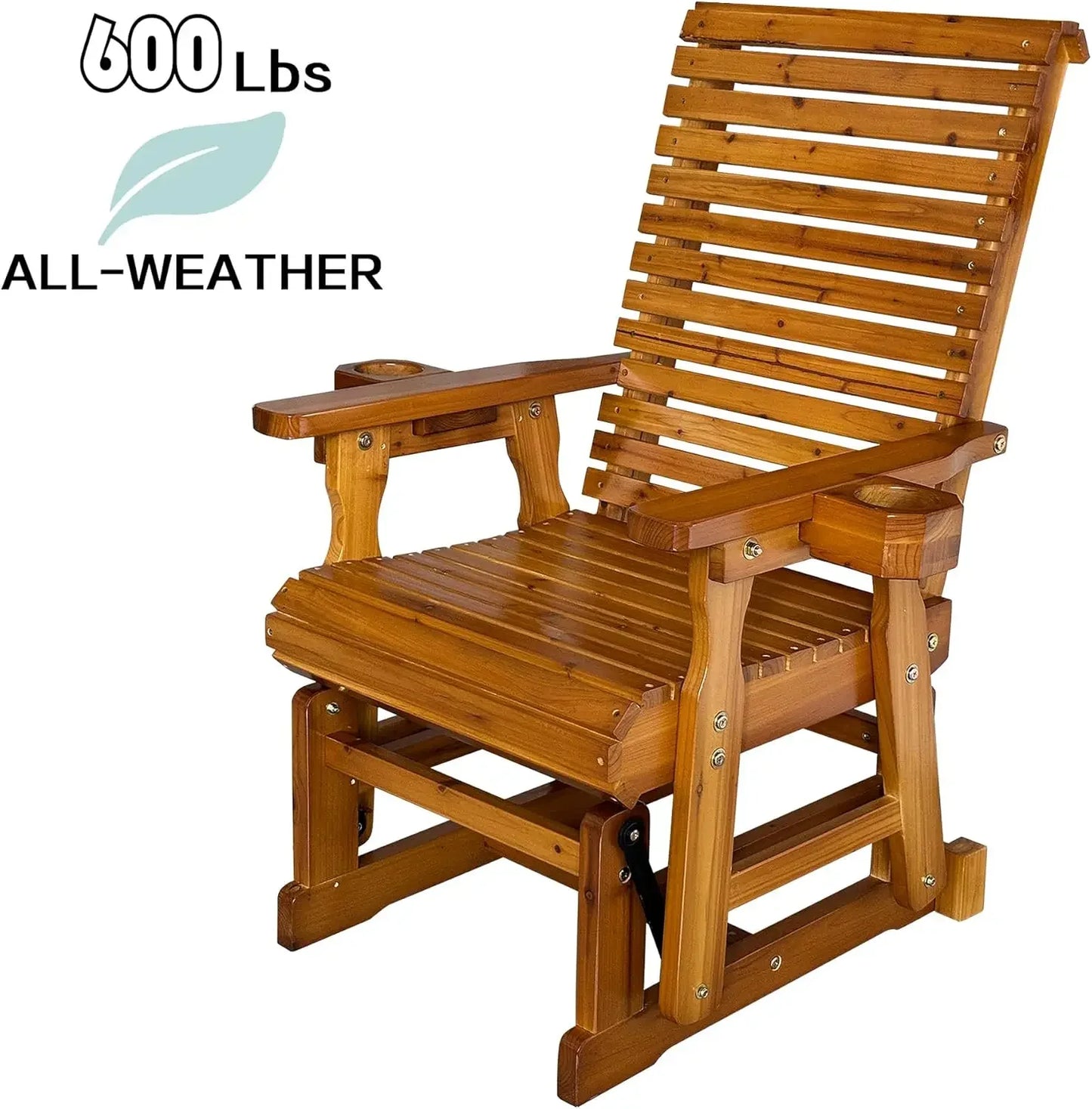 Patio Glider With Cup Holders And Deep Contoured Seat