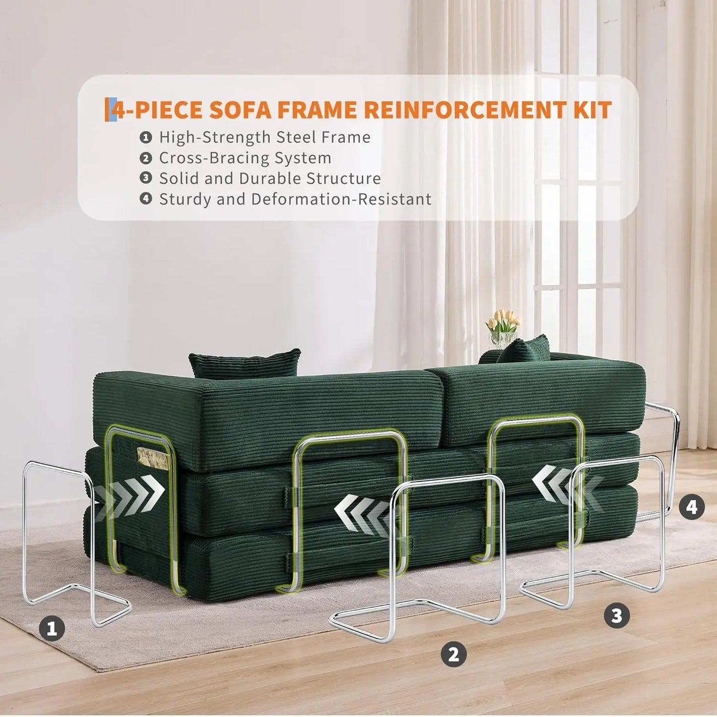 Convertible Sleeper Sofa 5-In-1 Folding Mattress Fixed Frame