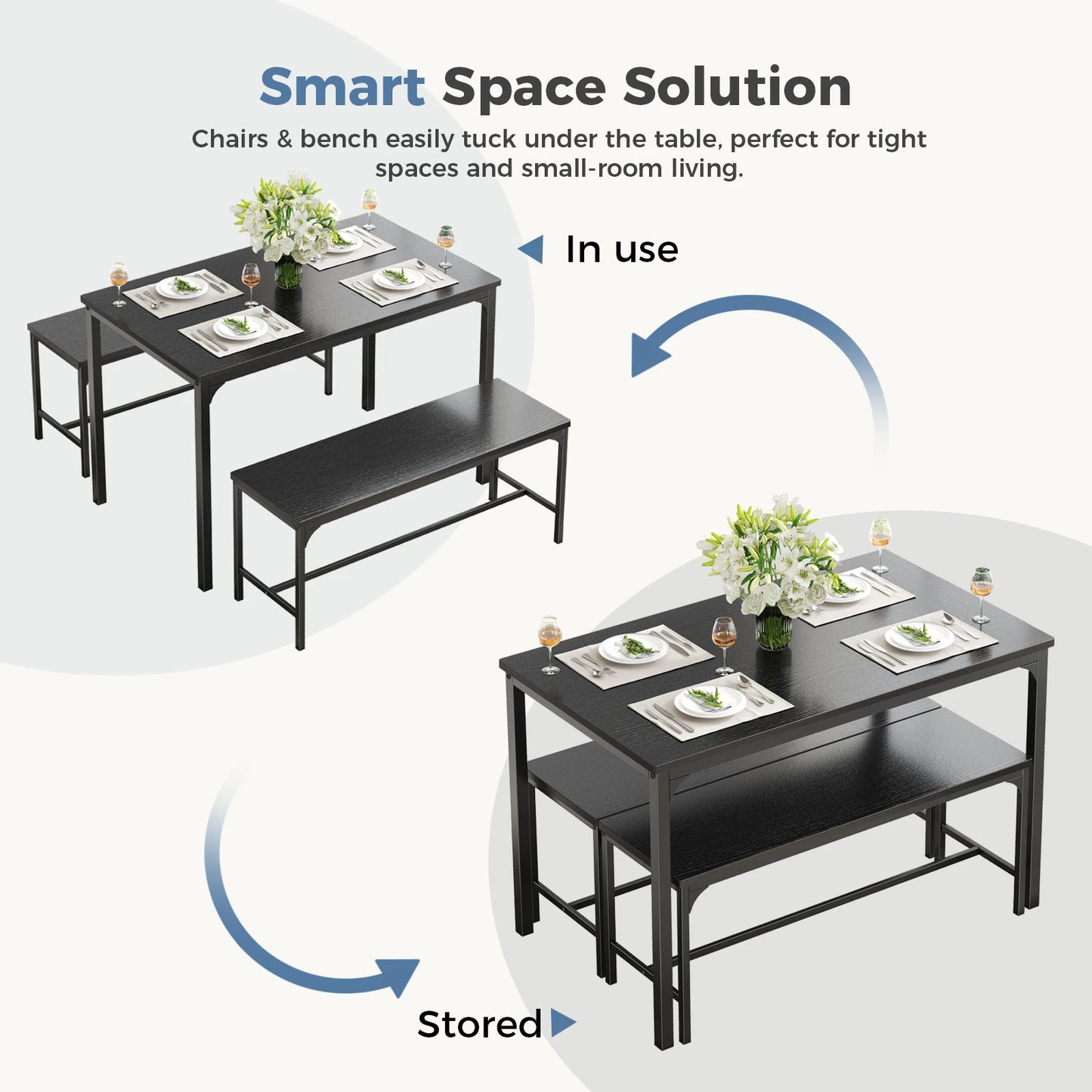 JHK 3-Piece Table And Chair Set With Metal Frame Furniture