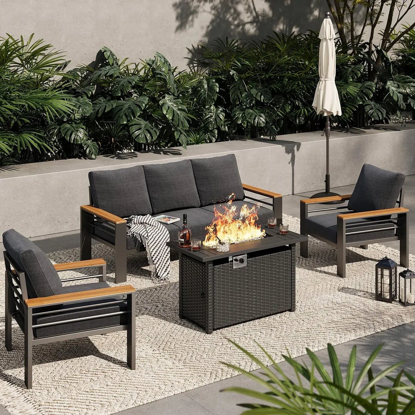 Aluminum Outdoor Patio Furniture Set 7 Seat Sectional With Coffee Table