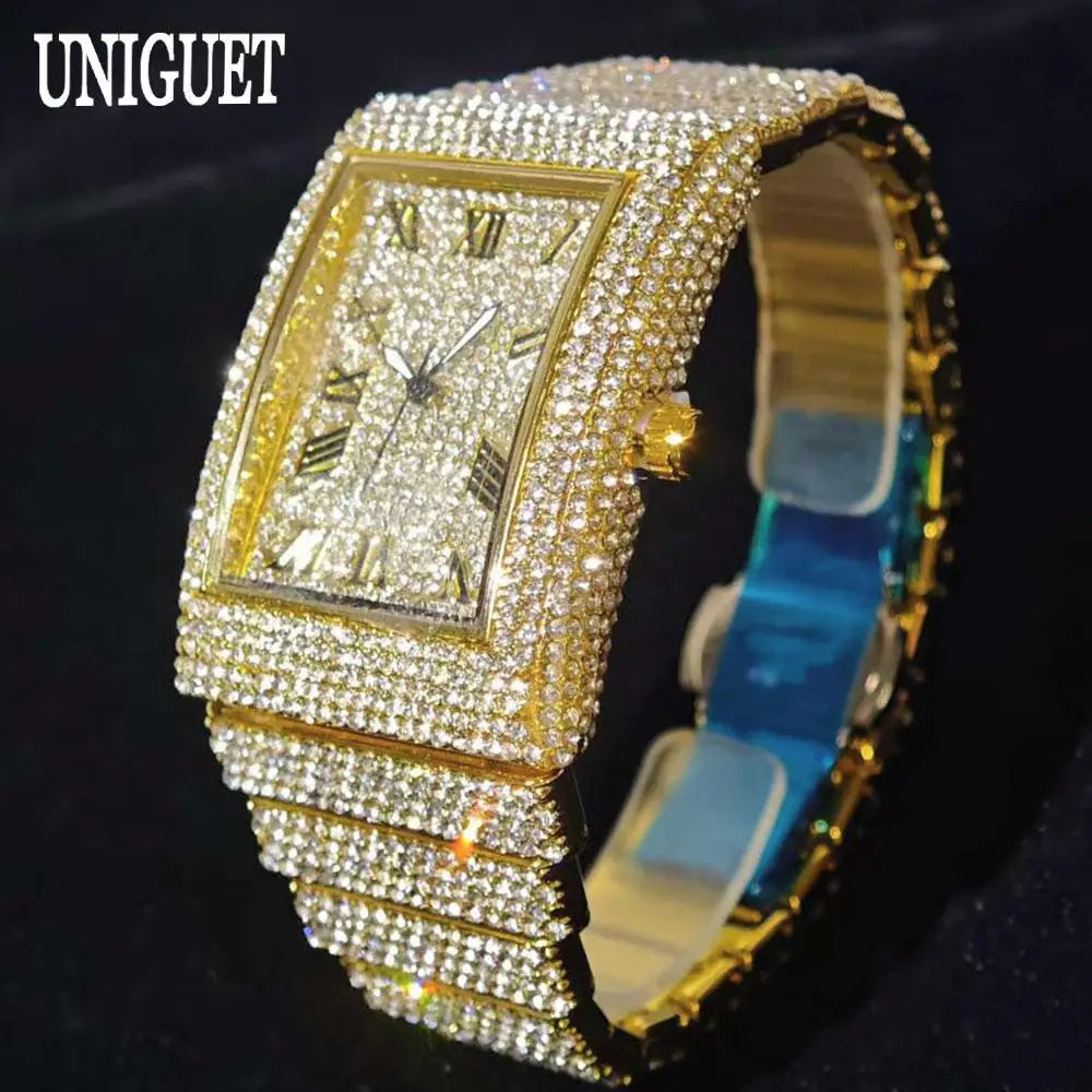 Ditaling Luxury Men Rectangle Stainless Steel Wristwatch With Calendar