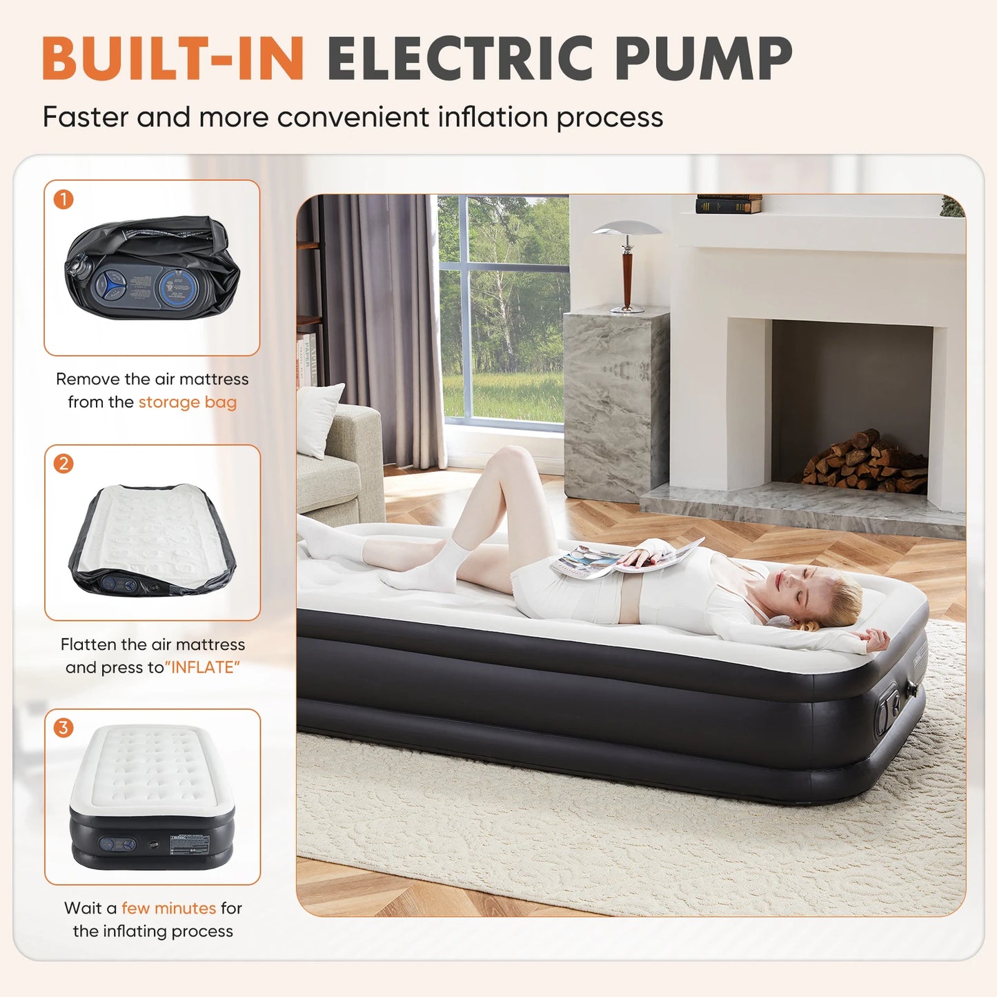 JHK Air Mattress Double Height With Non Slip Bottom
