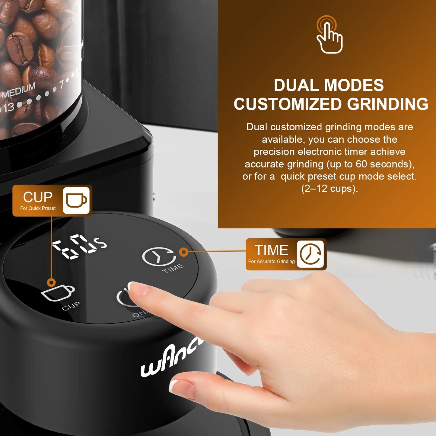 KIRAINAFLY Automatic Conical Burr Coffee Grinder With Touchscreen