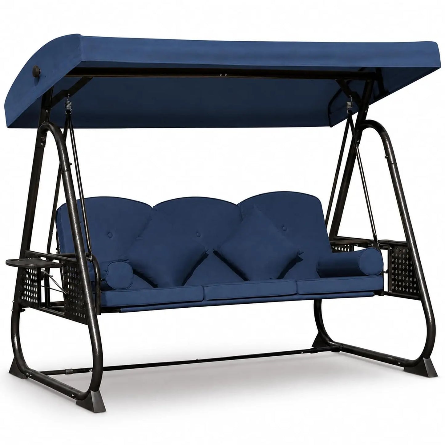 Outdoor Metal Patio Swing Chair With Canopy And Side Trays