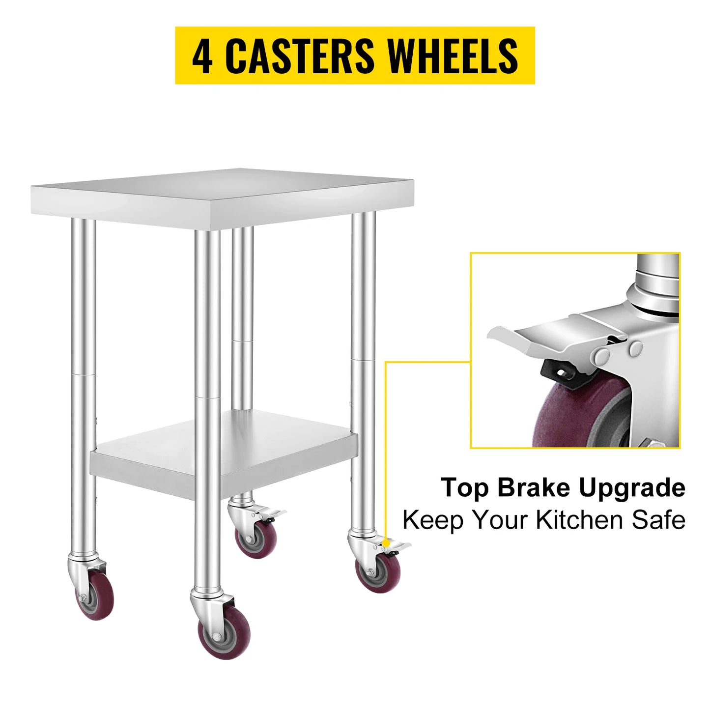 SucceBuy Stainless Steel Kitchen Work Table With Caster Wheels Commercial