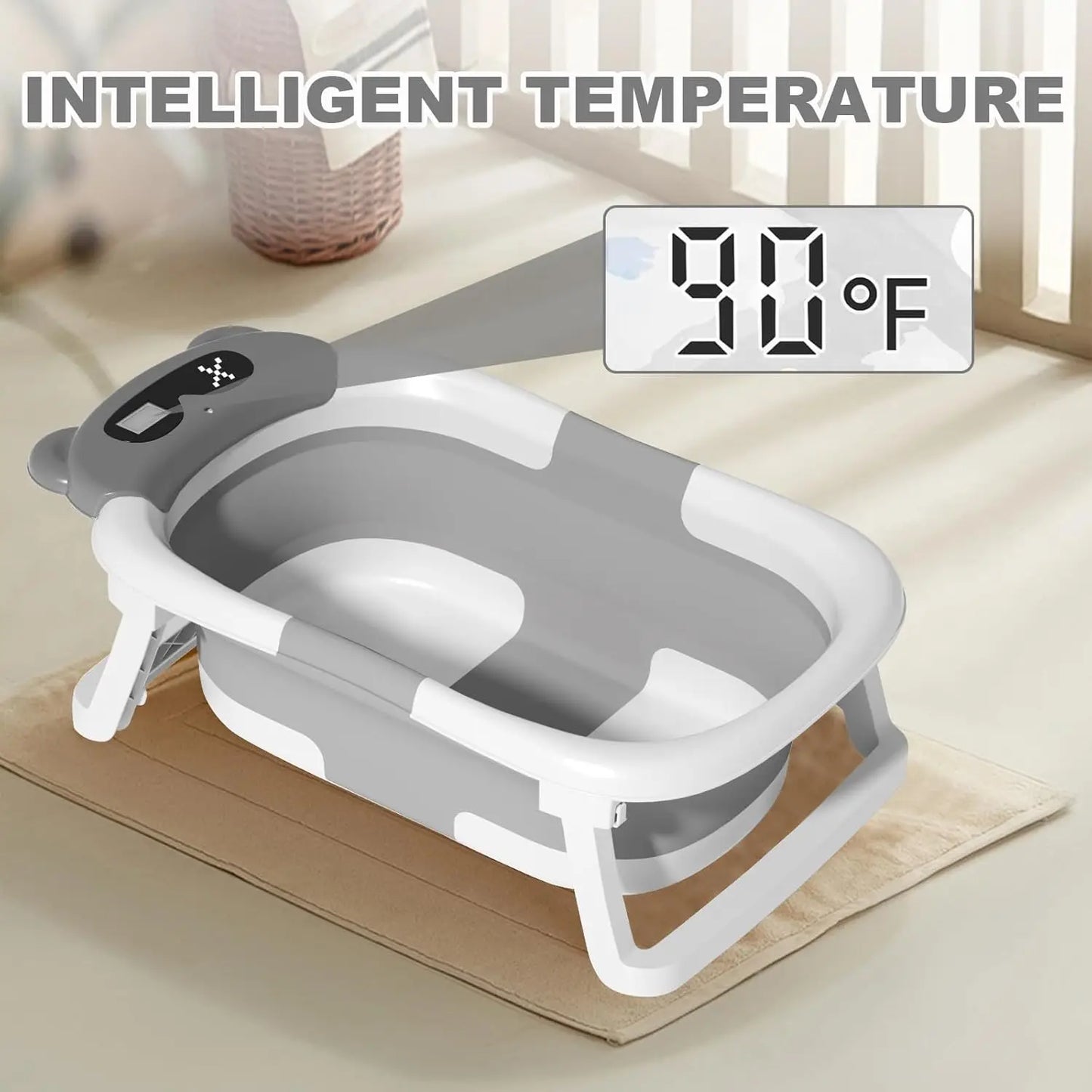 Baby Bath Tub With Cushion Thermometer Foldable Design