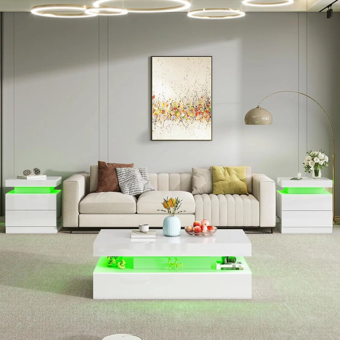 Modern High Gloss Living Room Table Set With Integrated LED