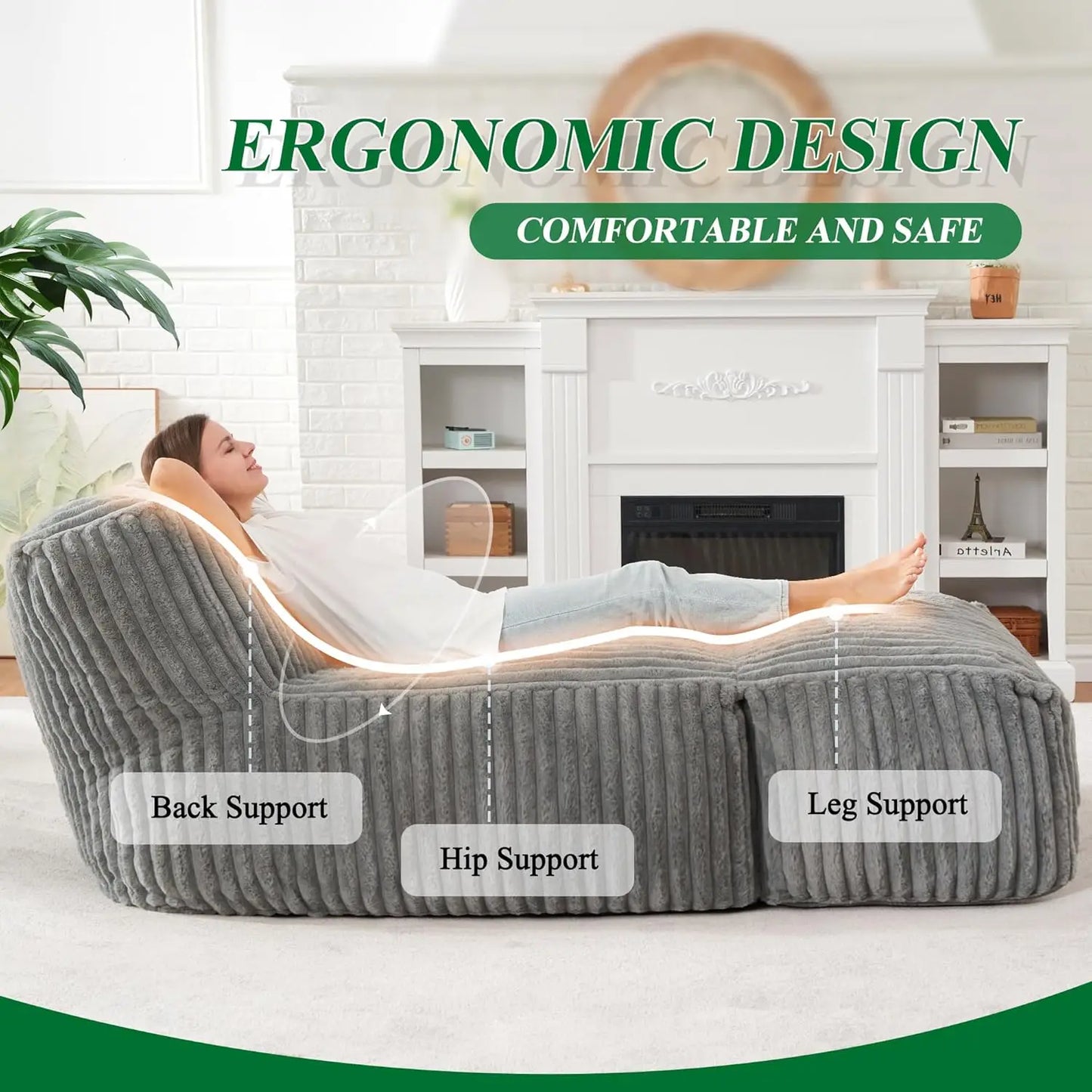 Bean Bag Lounger Chair With Memory Foam