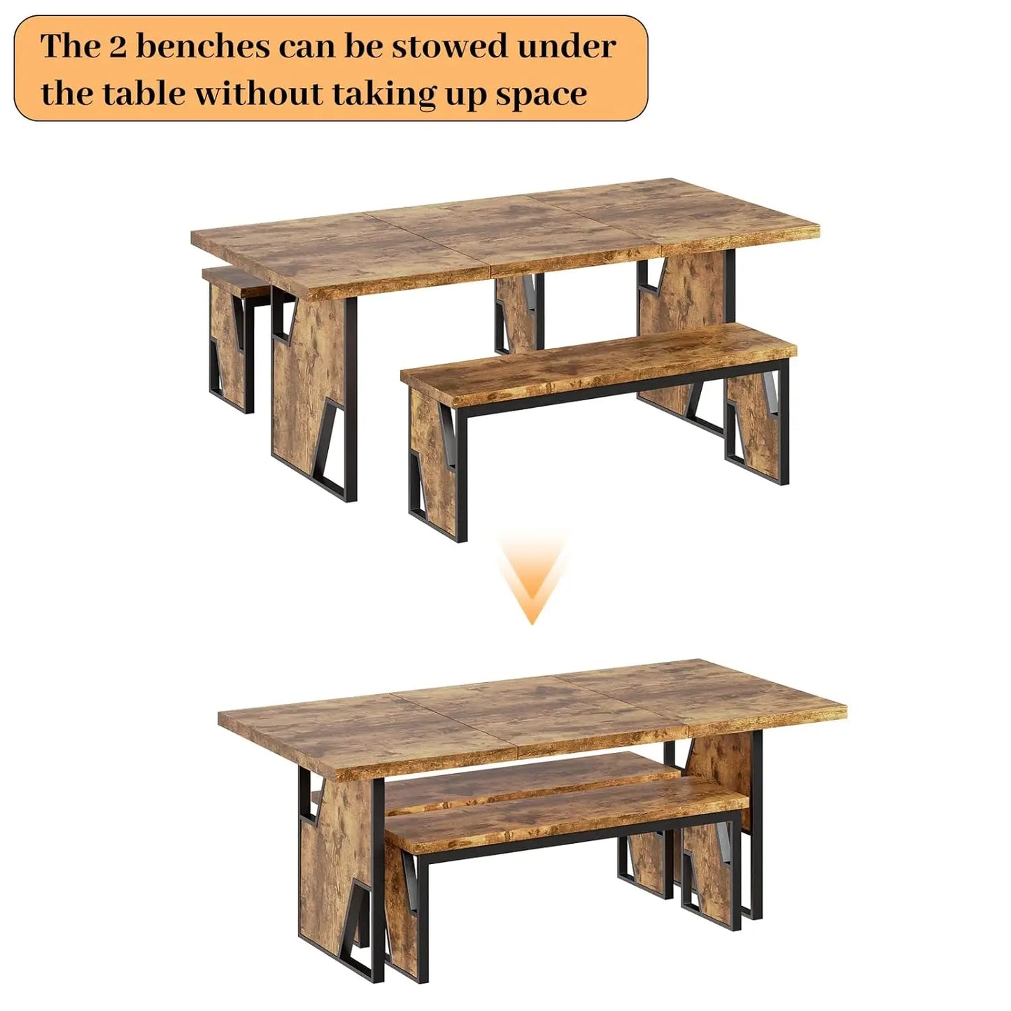 Modern Dining Table Set With Two Benches MDF Wood