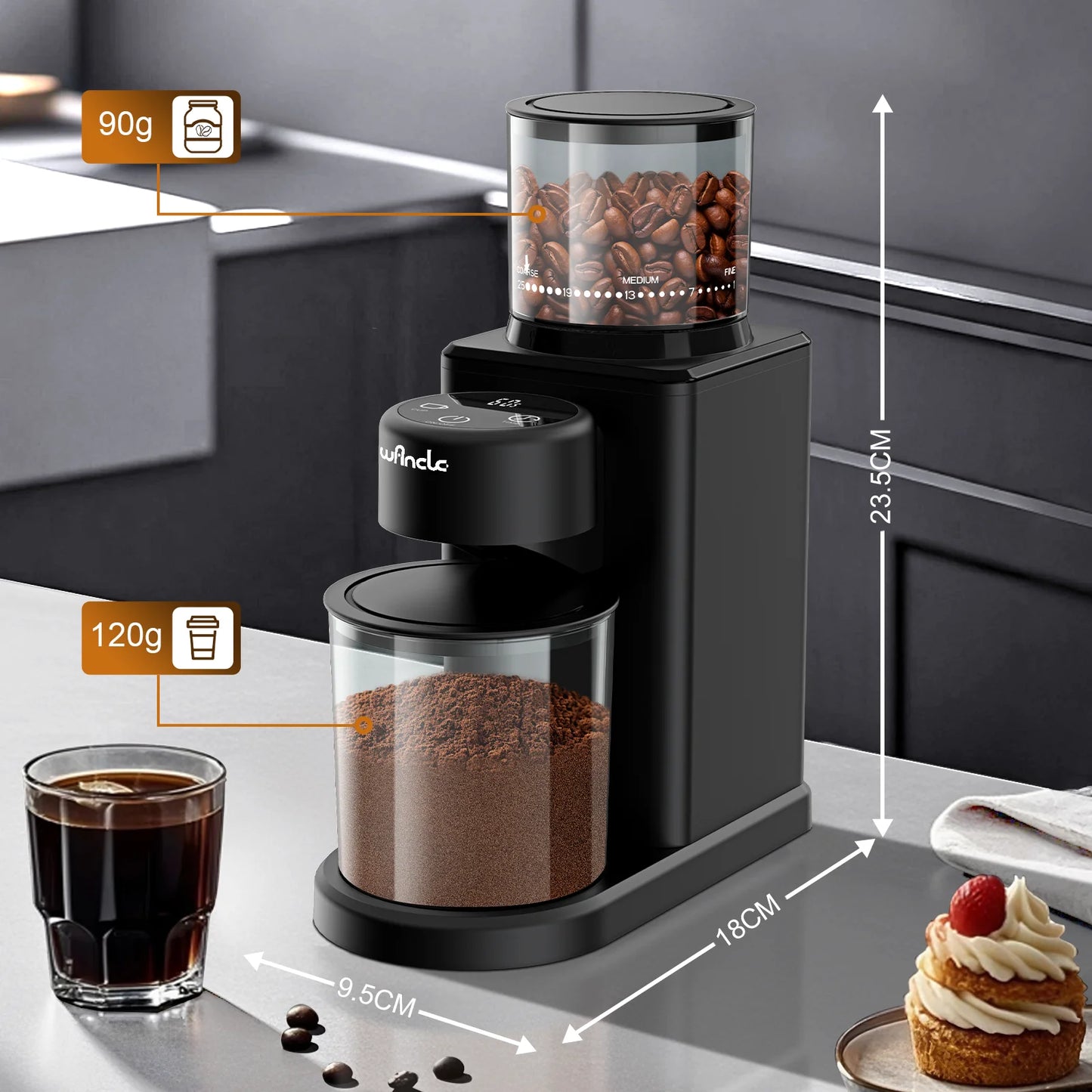 KIRAINAFLY Automatic Conical Burr Coffee Grinder With Touchscreen