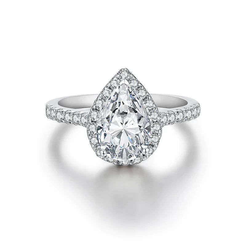 Minty Box Pear Cut Moissanite Halo Ring 18K Gold Plated Engagement