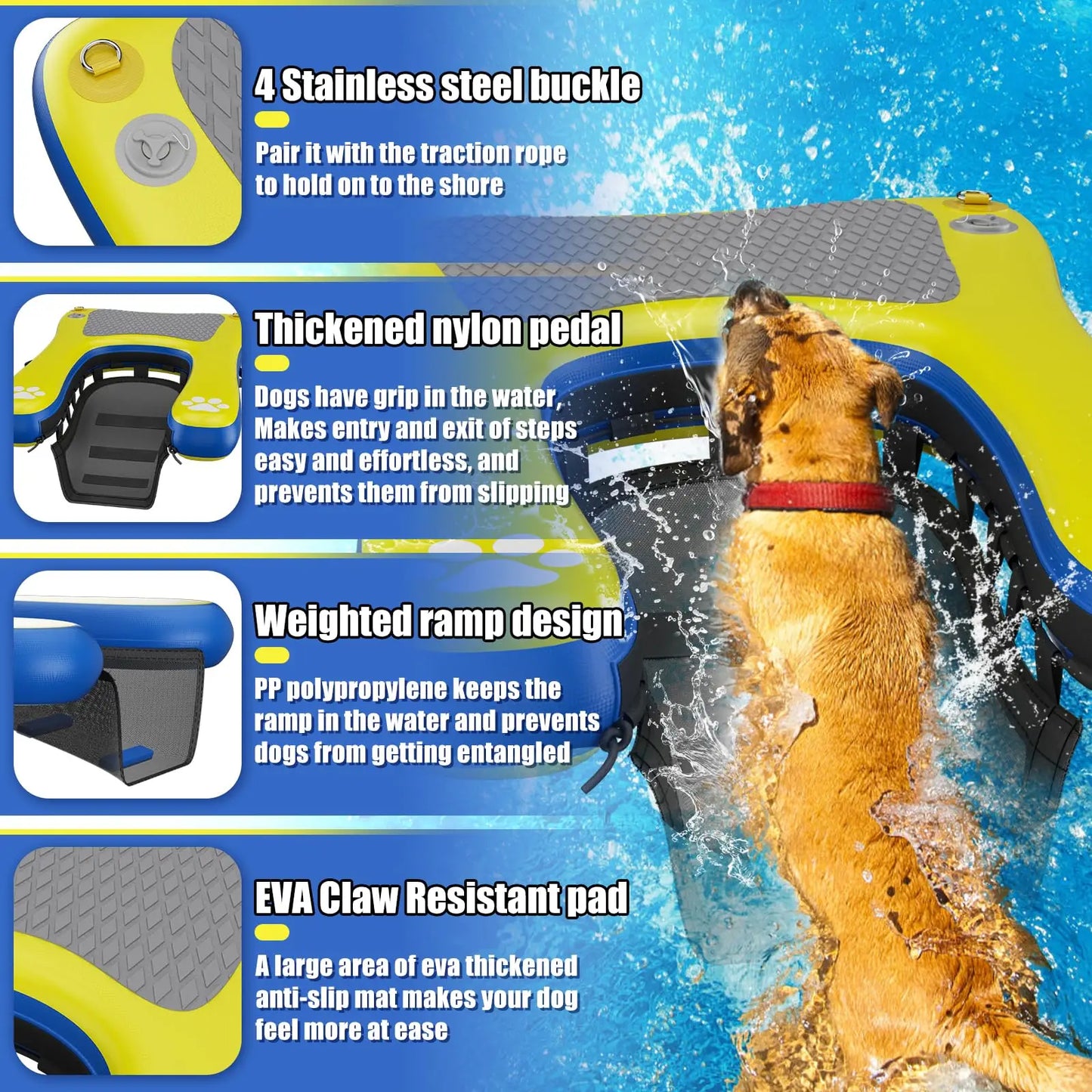 Inflatable Dog Boat Ramp Dock With Anti Slip EVA Foam