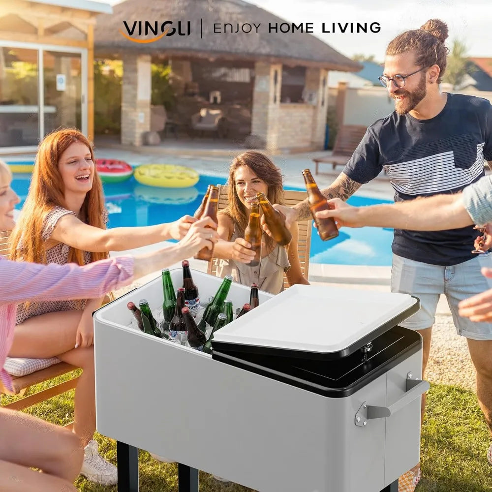 Rolling Ice Chest Cooler Cart With Wheels For Outdoor Parties